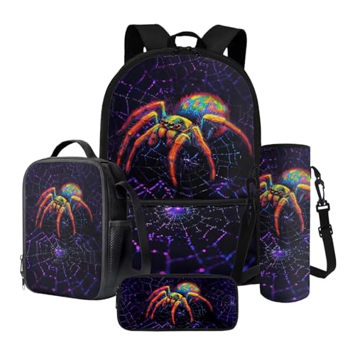 Xoenoiee 4-teiliges Rucksack-Set mit Thermo-Lunch-Tasche, Wasserflaschenhalter, Federmäppchen, Schulbedarf für Kinder, Spinne und Netz, Einheitsgröße, Schulranzen-Set Xoenoiee 4-teiliges Rucksack-Set mit Thermo-Lunch-Tasche, Wasserflaschenhalter, Federmäppchen, Schulbedarf für Kinder, Spinne und Netz, Einheitsgröße, Schulranzen-Set von Xoenoiee