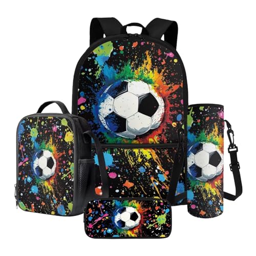 Xoenoiee 43,2 cm Schulrucksack-Set, Thermo-Lunch-Tasche, Wasserflaschenhalter, Federmäppchen, 4-teiliges Büchertaschen-Set für Kinder, Studenten, Bunte Fußballfarbe, Einheitsgröße, Schulranzen-Set Xoenoiee 43,2 cm Schulrucksack-Set, Thermo-Lunch-Tasche, Wasserflaschenhalter, Federmäppchen, 4-teiliges Büchertaschen-Set für Kinder, Studenten, Bunte Fußballfarbe, Einheitsgröße, Schulranzen-Set von Xoenoiee