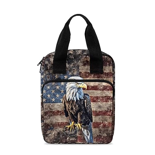 Xoenoiee Adler US-Flagge Druck Bibelhülle Tote Bibeltasche Bibeltasche mit Griff und Reißverschluss Frauen Männer Bibeltasche Tragbare Bibeltragetasche von Xoenoiee