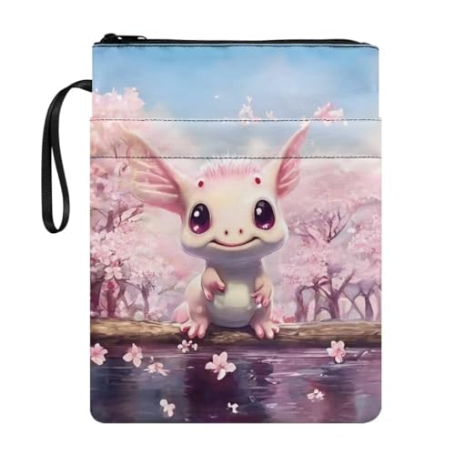 Xoenoiee Axolotl Buchhülle für Buchliebhaber, Buchhülle mit Reißverschluss, Buchschutz, Taschenbuch, Buchhüllen, Schreibwaren, Aufbewahrungstasche für Erwachsene, Teenager, Rosa von Xoenoiee