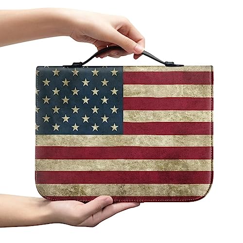 Xoenoiee Bibelhülle im Vintage-Stil mit amerikanischer Flagge, Tragetasche, Kirchentasche, Bibelschutz mit Griff, Geschenk für Männer, Frauen, Kinder, L von Xoenoiee