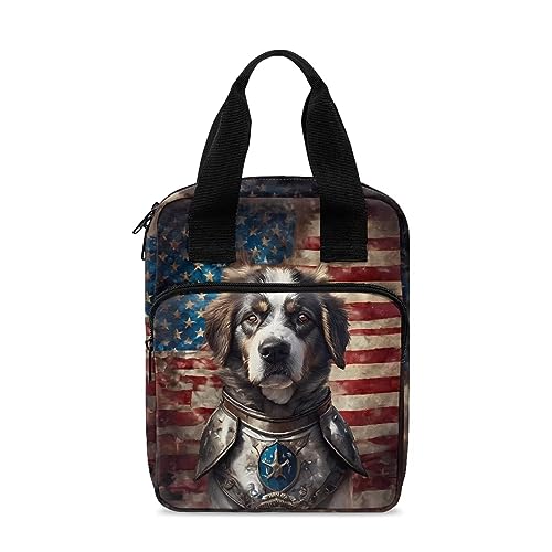 Xoenoiee Bibelhülle mit Bernhardiner-Hund, US-Flagge, Bibeltasche, Bibeltasche mit Griff und Reißverschluss, für Damen und Herren, tragbare Bibeltasche von Xoenoiee