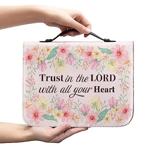 Xoenoiee Bibelhülle mit Blumendruck für Damen, Bibelhülle mit Griff und Reißverschlusstaschen, Trust in The Lord with All Your Heart, Bibeltasche für Männer, Bibeltasche mit Stiftfächern, XL von Xoenoiee