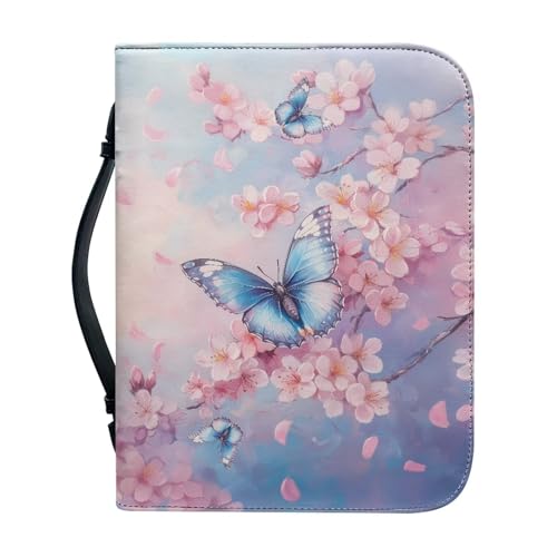 Xoenoiee Bibelhülle mit Schmetterlings-Kirschblüten-Druck, für Damen und Herren, Buchhülle, Kirche, Bibelschutz, mit Griff und Reißverschluss, Geschenk für Freunde, Familie, Größe M von Xoenoiee