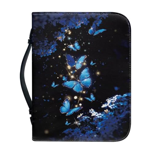 Xoenoiee Bibelhülle mit Schmetterlingsmotiv und Kirschblüten-Druck, für Damen und Herren, Buchtasche, Kirchentasche, Bibelschutz, mit Griff und Reißverschluss, Größe XXL von Xoenoiee