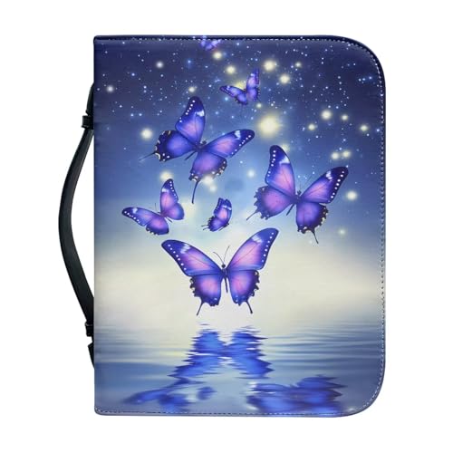 Xoenoiee Bibelhülle mit Schmetterlingsmuster, Sternennacht-Muster, für Damen und Herren, Bibeltasche mit Grifftaschen und Reißverschluss, Lern-Bibelhülle mit 4 Stiftfächern, Größe L von Xoenoiee