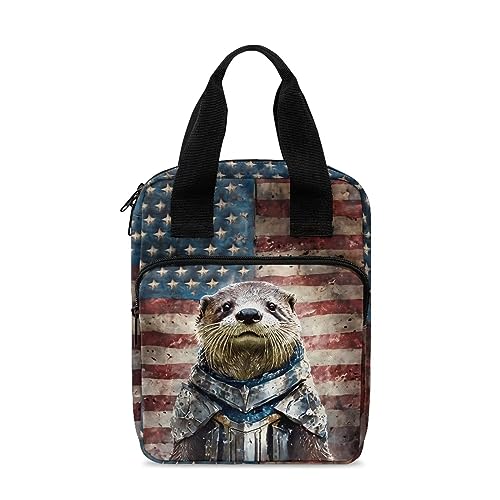 Xoenoiee Bibelhüllen für Damen und Herren, Bibeltasche, Bibelhülle, Tragebuchhülle mit Griff und Tasche, Otter US-Flagge, Einheitsgröße von Xoenoiee