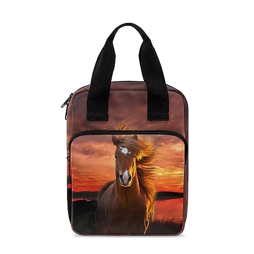 Xoenoiee Bibelhüllen für Damen und Herren, Tragetasche, Bibeltasche, Bibeltasche, Tragetasche, Buchhülle mit Griff und Tasche, Pferd Sonnenuntergang Glow, Einheitsgröße von Xoenoiee