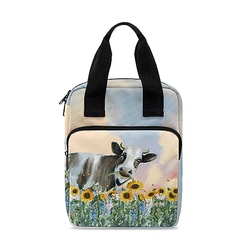 Xoenoiee Bibelhüllen für Kinder, Bibeltasche, Bibeltasche mit Aufbewahrungstaschen für Männer und Frauen, Kuh Himmel Sonnenblume, Einheitsgröße von Xoenoiee