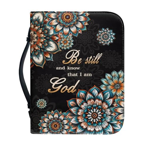 Xoenoiee Bibelhülle mit Griff und Reißverschluss, für Damen und Herren, Bibeltasche mit Lesezeichen, Boho-Mandala, schwarz, XL von Xoenoiee