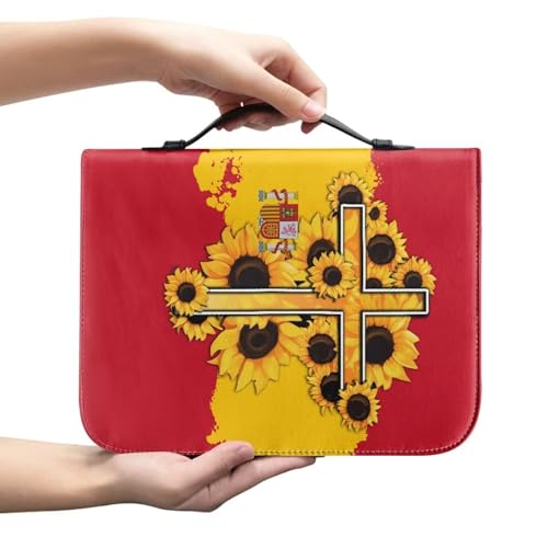 Xoenoiee Bibelhüllen mit Spanien-Flagge, Kreuzmuster, für Damen und Herren, Bibeltasche, Tasche für Jungen und Mädchen, Bibeltragetasche mit Taschen, Größe XXL von Xoenoiee