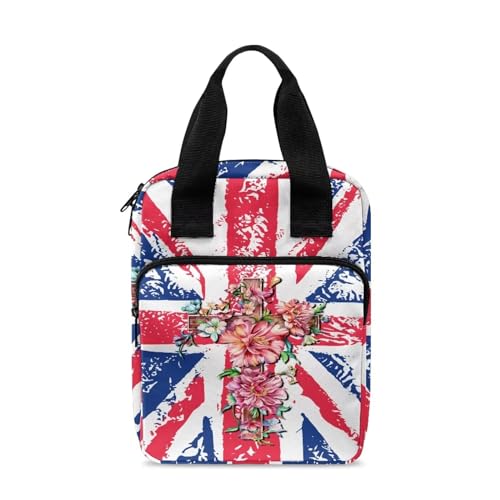 Xoenoiee Bibeltasche mit britischer Flagge, Kreuzdruck, Bibeltasche, Bibeltasche, mit Griff und Reißverschluss, für Damen und Herren, tragbare Bibeltasche von Xoenoiee