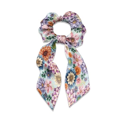 Xoenoiee Boho Mandala Blumenmuster Schleife Haargummis für Frauen Satin Schleife Haargummi Dickes Haar Bunny Ohr Scrunchies Elastische Bulk Haarschmuck für Mädchen 1 Packung von Xoenoiee
