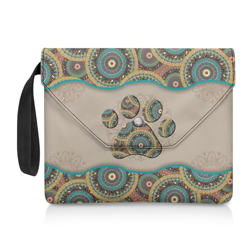 Xoenoiee Buchhülle im Boho-Mandala-Design, Hundepfotenabdruck, mit Knopf, Buchhüllen für Taschenbuch, Buchtasche, Schutz für Buchliebhaber, Lehrer, Kinder von Xoenoiee