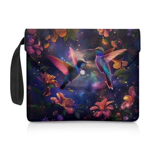 Xoenoiee Buchhülle mit Kolibri-Blumenmuster, Galaxie-Druck, Buchschoner für Hardcover-Träger, Taschenbuch, Buchtasche mit Knopf für Buchliebhaber von Xoenoiee