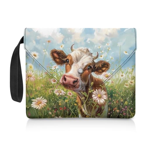 Xoenoiee Buchhüllen mit Kuh-Blumenmuster, für Taschenbuch, Buchschutztasche mit Knopf, Buchhülle, Geschenke für Buchliebhaber, Leser von Xoenoiee