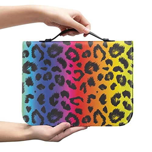 Xoenoiee Bunte Leopardenmuster Bibelhüllen für Frauen Bibelhülle mit Griff und Reißverschluss Bibeltasche für Männer Bibeltasche mit Stiftschlitzen, 2XL von Xoenoiee