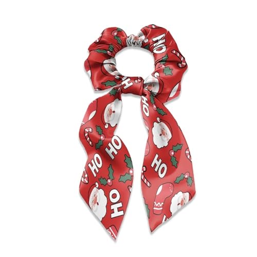 Xoenoiee Candy Socks Weihnachtsmann-Druck Frauen Haargummis Haargummis Schleife Scrunchies für Mädchen Frauen Haargummis mit Schleife Haarschmuck für dickes Haar, 2 Stück von Xoenoiee
