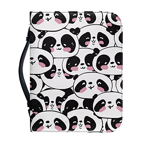 Xoenoiee Cute Panda Face Print Bibelhülle Bibelhülle mit Lesezeichen PU-Leder Bibeltasche für Männer Bibeltragetasche Bibelbuchhülle Bibeltasche L von Xoenoiee