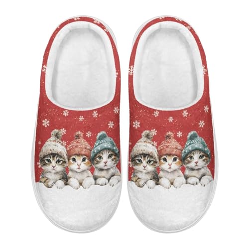 Xoenoiee Damen-Hausschuhe, flauschig, für Herren, für drinnen und draußen, rutschfest, warm, Katzen Schneeflocke Weihnachten, 1/2 UK Men/ 3/4 UK Women von Xoenoiee