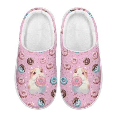 Xoenoiee Damen-Hausschuhe, flauschig, für Herren, für drinnen und draußen, rutschfest, warm, Meerschweinchen-Donuts, Rosa, 38/41 EU von Xoenoiee