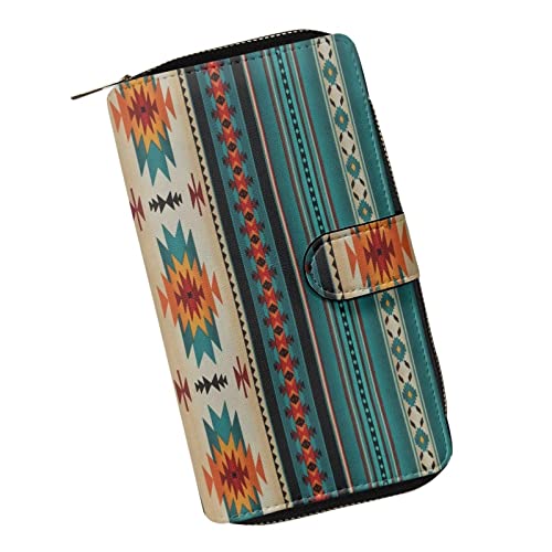 Xoenoiee Damen Reißverschluss Karten Organizer Geldbörse Bifold Clutch Geldbörse für Mädchen Snap Münzbörse PU Leder, Navajo Indianer Tribal, Einheitsgröße von Xoenoiee
