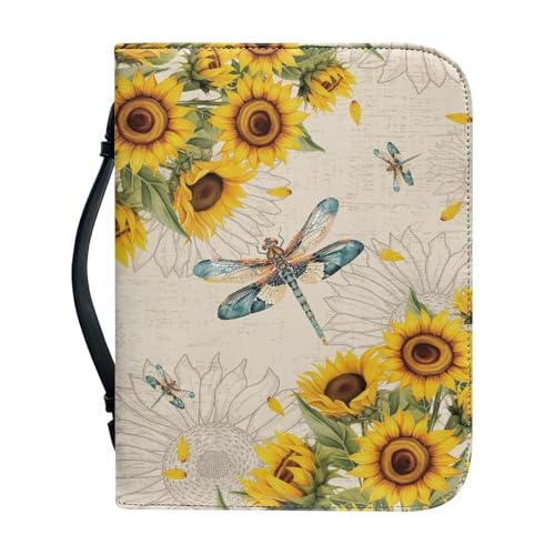 Xoenoiee Dragonly Bibelhülle mit Sonnenblumen-Aufdruck, für Damen und Herren, Bibeltasche mit Grifftaschen und Reißverschluss, Bibeltasche mit 4 Stiftfächern, Größe L von Xoenoiee