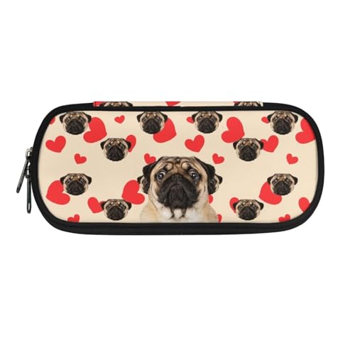 Xoenoiee Federmäppchen, Federmäppchen, große Kapazität, Stifttasche, Schulbedarf für Universität, Mittelschule, Mops-Hundeherzen, Einheitsgröße, Taschen-Organizer von Xoenoiee