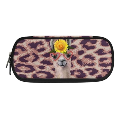 Xoenoiee Federmäppchen, großes Fassungsvermögen, Federmäppchen für Kinder, Studenten, Unisex, Stiftetasche, langlebig, Schreibwaren-Organizer für die Schule, Alpaka-Sonnenblume und Leopard, von Xoenoiee