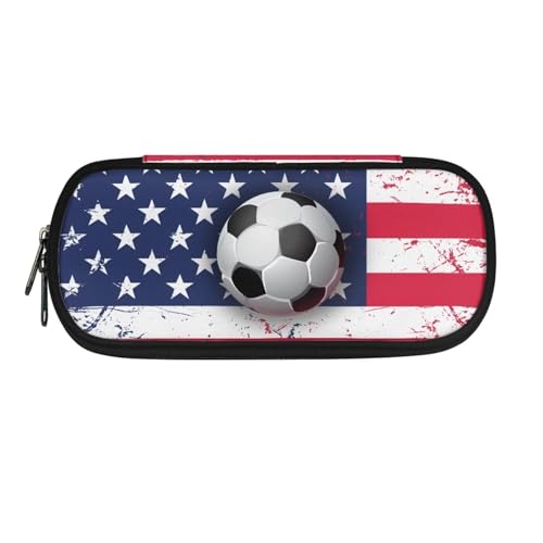 Xoenoiee Federmäppchen, großes Fassungsvermögen, Federmäppchen für Kinder, Studenten, Unisex, Stiftetasche, langlebig, Schreibwaren-Organizer für die Schule, Amerikanische Flagge und Fußball, von Xoenoiee