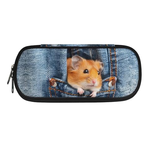 Xoenoiee Federmäppchen, großes Fassungsvermögen, Federmäppchen für Kinder, Studenten, Unisex, Stiftetasche, langlebig, Schreibwaren-Organizer für die Schule, Denim-Meerschweinchen, Einheitsgröße, von Xoenoiee