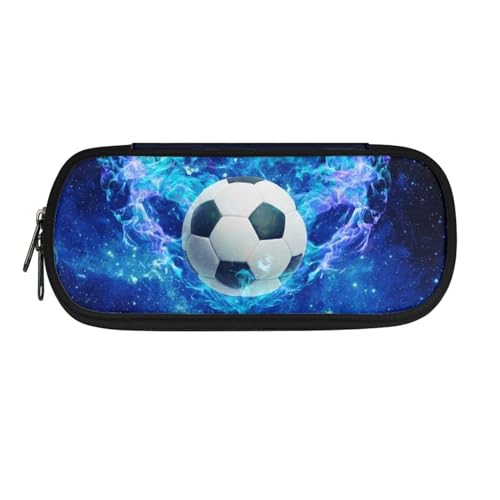 Xoenoiee Federmäppchen, großes Fassungsvermögen, Federmäppchen für Kinder, Studenten, Unisex, Stiftetasche, langlebig, Schreibwaren-Organizer für die Schule, Galaxy Blue Fire Soccer, Einheitsgröße, von Xoenoiee