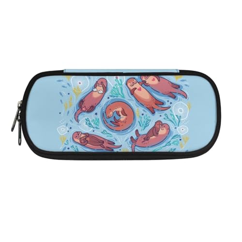 Xoenoiee Federmäppchen, großes Fassungsvermögen, Federmäppchen für Kinder, Studenten, Unisex, Stiftetasche, robuster Reißverschluss, Schreibwaren-Organizer, Niedlicher Otter, blau, Einheitsgröße, von Xoenoiee