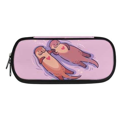 Xoenoiee Federmäppchen, großes Fassungsvermögen, Federmäppchen für Kinder, Studenten, Unisex, Stiftetasche, robuster Reißverschluss, Schreibwaren-Organizer, Süße Otter, Rosa, Einheitsgröße, von Xoenoiee