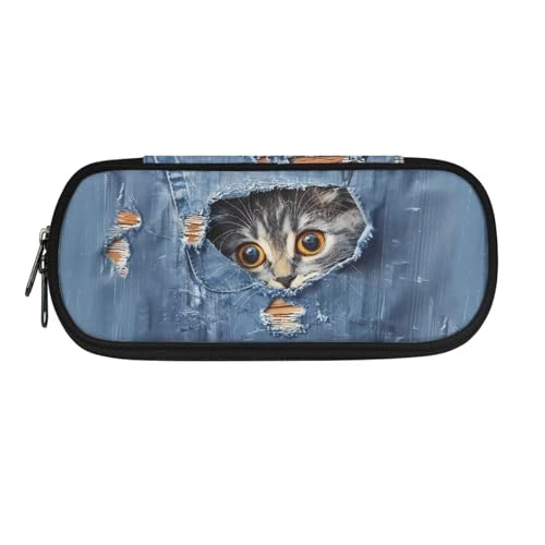 Xoenoiee Federmäppchen, großes Federmäppchen für Kinder, Federmäppchen für Mädchen, Jungen, Studenten, Teenager, Erwachsene, Schule, Cat Denim, Einheitsgröße, Taschen-Organizer von Xoenoiee