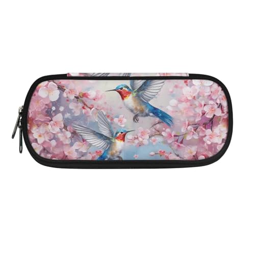 Xoenoiee Federmäppchen, großes Federmäppchen für Kinder, Federmäppchen für Mädchen, Jungen, Studenten, Teenager, Erwachsene, Schule, Kolibri rosa Blumen, Einheitsgröße, Taschen-Organizer von Xoenoiee