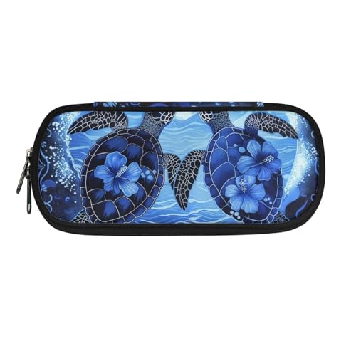 Xoenoiee Federmäppchen, großes Federmäppchen für Kinder, leichtes Federmäppchen für Mädchen, Jungen, Studenten, Blaue Schildkröte und Blumen, Einheitsgröße, Taschen-Organizer von Xoenoiee