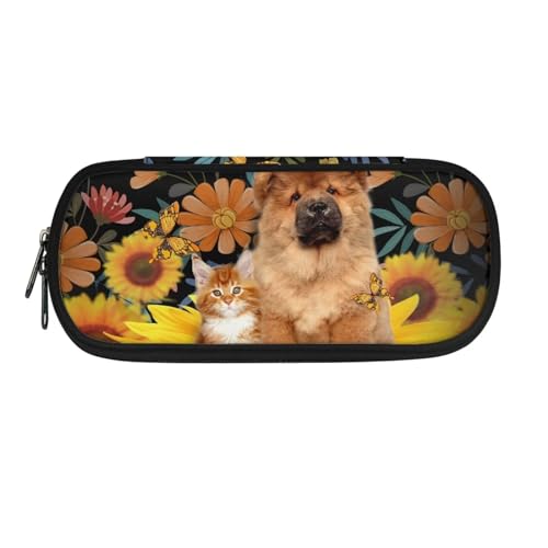 Xoenoiee Federmäppchen, großes Federmäppchen für Kinder, leichtes Federmäppchen für Mädchen, Jungen, Studenten, Katze, Hund und Blume, Einheitsgröße, Taschen-Organizer von Xoenoiee