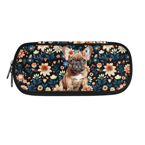 Xoenoiee Federmäppchen, großes Federmäppchen für Kinder, leichtes Federmäppchen für Mädchen, Jungen, Studenten, Mops, Hund, Boho, Blumenmuster, Einheitsgröße, Taschen-Organizer von Xoenoiee