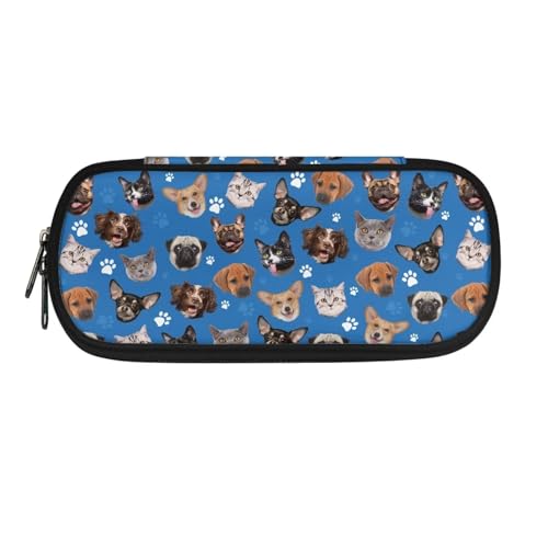 Xoenoiee Federmäppchen für Jungen, Mädchen, Kinder, Studenten, großes Federmäppchen, einfaches Schreibwaren-Organizer, Niedliche Katze, Hund, Blau, Einheitsgröße, Taschen-Organizer von Xoenoiee