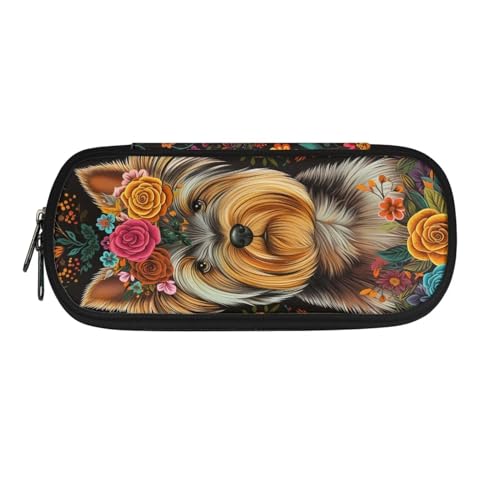 Xoenoiee Federmäppchen für Jungen, Mädchen, Kinder, Studenten, großes Federmäppchen, einfaches Schreibwaren-Organizer, Yorkshire Terrier Rose Floral, Einheitsgröße, Taschen-Organizer von Xoenoiee