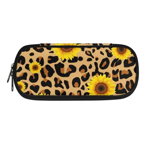 Xoenoiee Federmäppchen für Jungen, Mädchen, Kinder, Studenten, großes Federmäppchen für Schulbedarf, Sonnenblume Leopard, Einheitsgröße, Taschen-Organizer von Xoenoiee