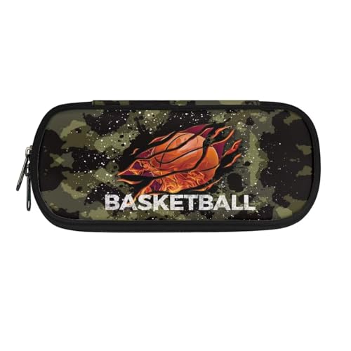 Xoenoiee Federmäppchen für Jungen und Mädchen, großes Federmäppchen für die Schule, einfache Stiftetasche, Schreibwaren-Tasche, Basketball mit Feuer-Camouflage, Einheitsgröße, Taschen-Organizer von Xoenoiee