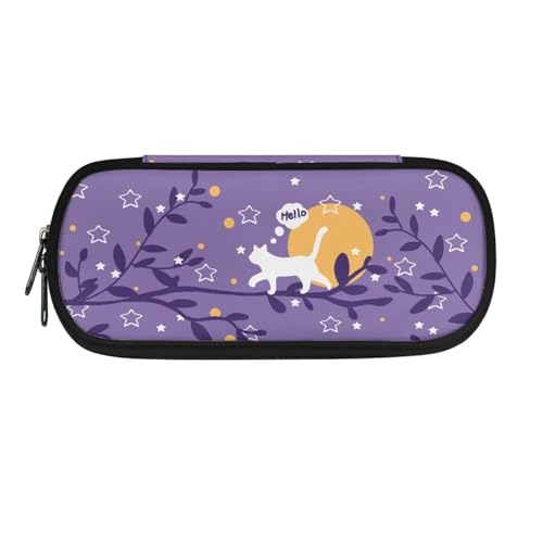 Xoenoiee Federmäppchen für Jungen und Mädchen, großes Federmäppchen für die Schule, einfache Stiftetasche, Schreibwaren-Tasche, Cat Moon Purple, Einheitsgröße, Taschen-Organizer von Xoenoiee