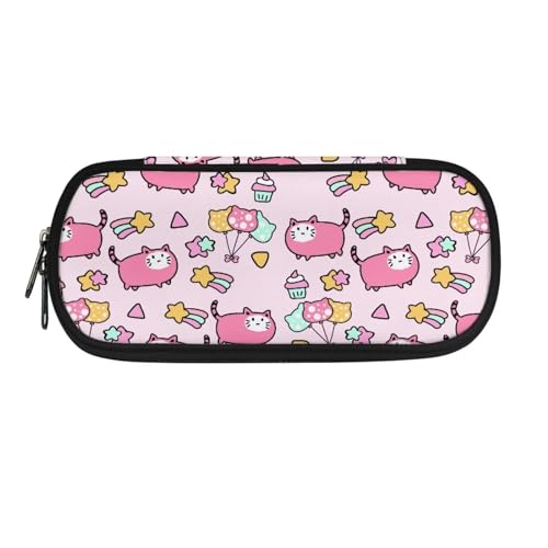 Xoenoiee Federmäppchen für Jungen und Mädchen, großes Federmäppchen für die Schule, einfache Stiftetasche, Schreibwaren-Tasche, Cat Stars Luftballon Rosa, Einheitsgröße, Taschen-Organizer von Xoenoiee