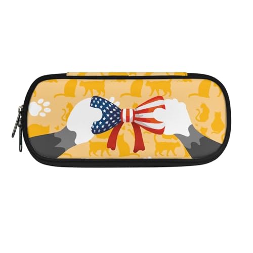 Xoenoiee Federmäppchen für Jungen und Mädchen, großes Federmäppchen für die Schule, einfache Stiftetasche, Schreibwaren-Tasche, Katzen-Flagge mit Schleife, Einheitsgröße, Taschen-Organizer von Xoenoiee