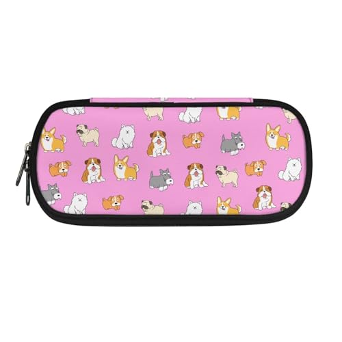 Xoenoiee Federmäppchen für Jungen und Mädchen, großes Federmäppchen für die Schule, einfache Stiftetasche, Schreibwaren-Tasche, Lovely Dogs Pink, Einheitsgröße, Taschen-Organizer von Xoenoiee