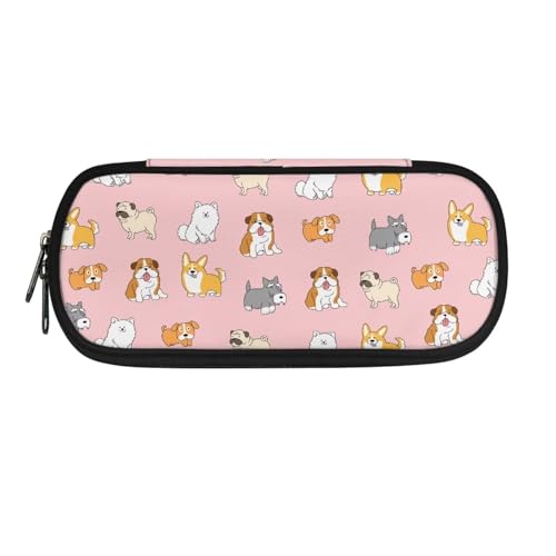 Xoenoiee Federmäppchen für Jungen und Mädchen, großes Federmäppchen für die Schule, einfache Stiftetasche, Schreibwaren-Tasche, Niedliche Hunde, Rosa, Einheitsgröße, Taschen-Organizer von Xoenoiee