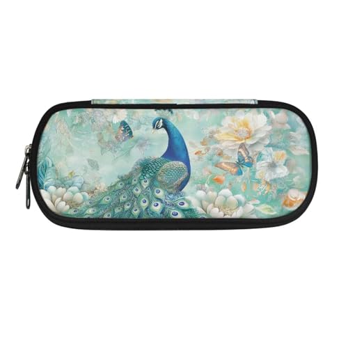 Xoenoiee Federmäppchen für Jungen und Mädchen, großes Federmäppchen für die Schule, einfache Stiftetasche, Schreibwaren-Tasche, Pfau, Schmetterling, Pfingstrose, Blumen, Einheitsgröße von Xoenoiee