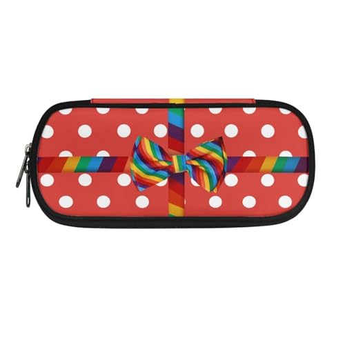 Xoenoiee Federmäppchen für Jungen und Mädchen, großes Federmäppchen für die Schule, einfache Stiftetasche, Schreibwaren-Tasche, Regenbogenfarbene Schleife, gepunktet, Rot, Einheitsgröße, von Xoenoiee